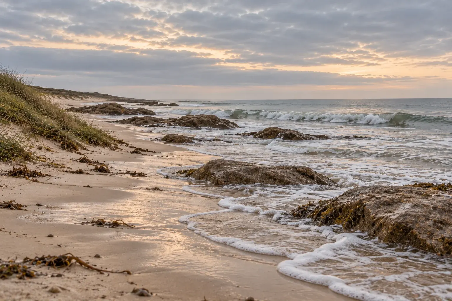 A second coastal view with soft light and open water